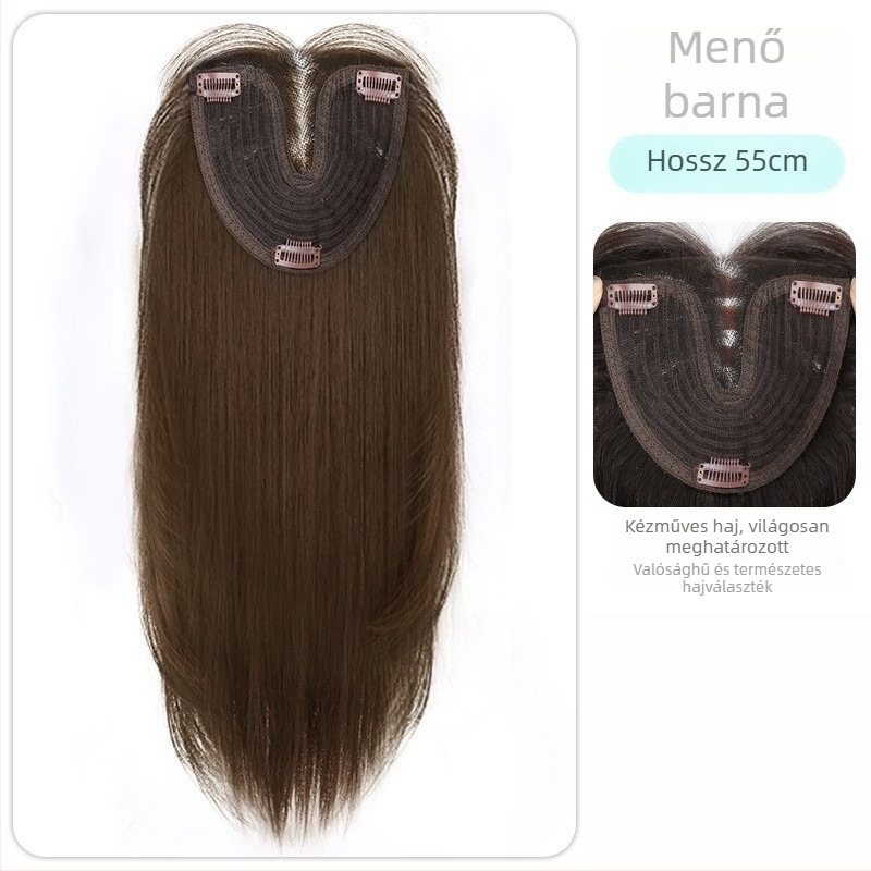 Női hosszú hajú paróka, kézzel font csipés alap, láthatatlan darab, félkész, haj protéin selyem/flange selyem, természetes stílus, hosszú egyenes haj frufival