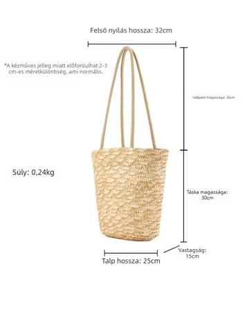 Fonott szalmából készült kosár alakú táska cipzárral, poliészter-pamut béléssel és telefonzsebbel