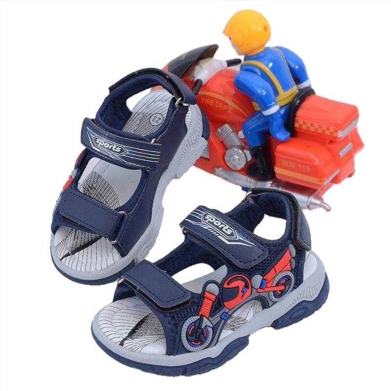 Fiú gyerekeknek készült Cartoon mintás mindennapi szandál, csúszásmentes puha PVC-talpú, felső rész műbőr, Velcro zárás, 4–16 éveseknek