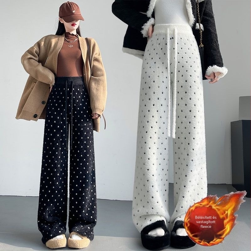 Anyasági készlet: chenille kötött pulóver hosszú ujjúval és magas derekú, egyenes szabású kismama nadrággal (Spandex <30%)