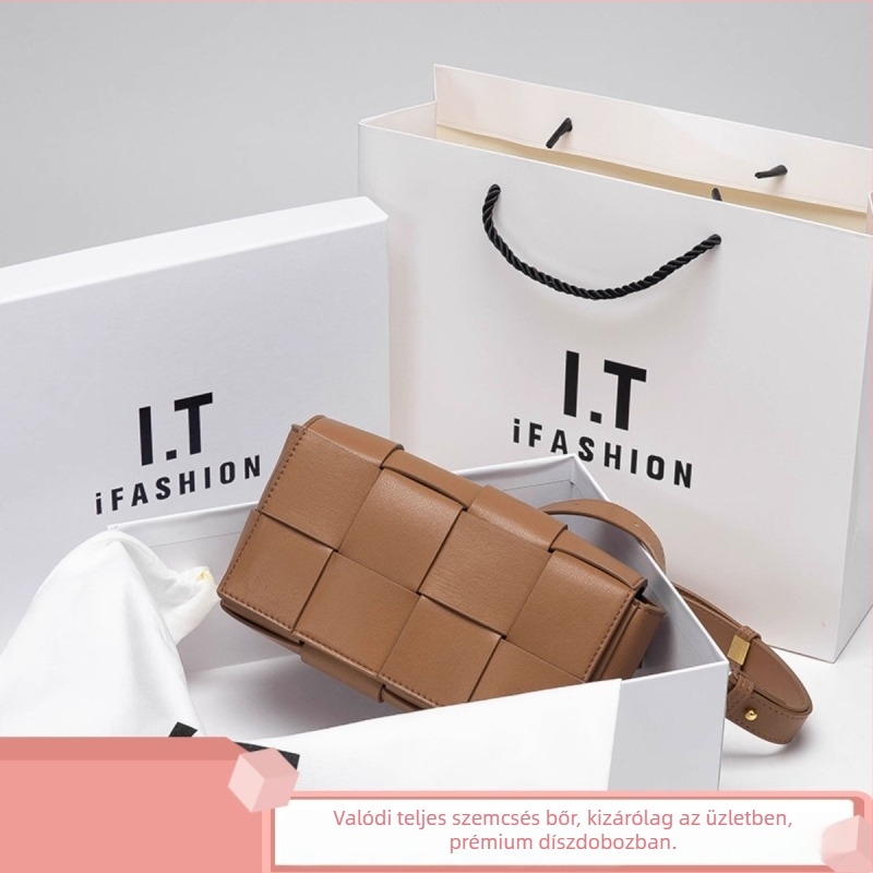 Női valódi bőrből készült mini négyzet alakú táska, vállon vagy crossbody, 2026-os új modell, kötött dizájn, ősz-tél