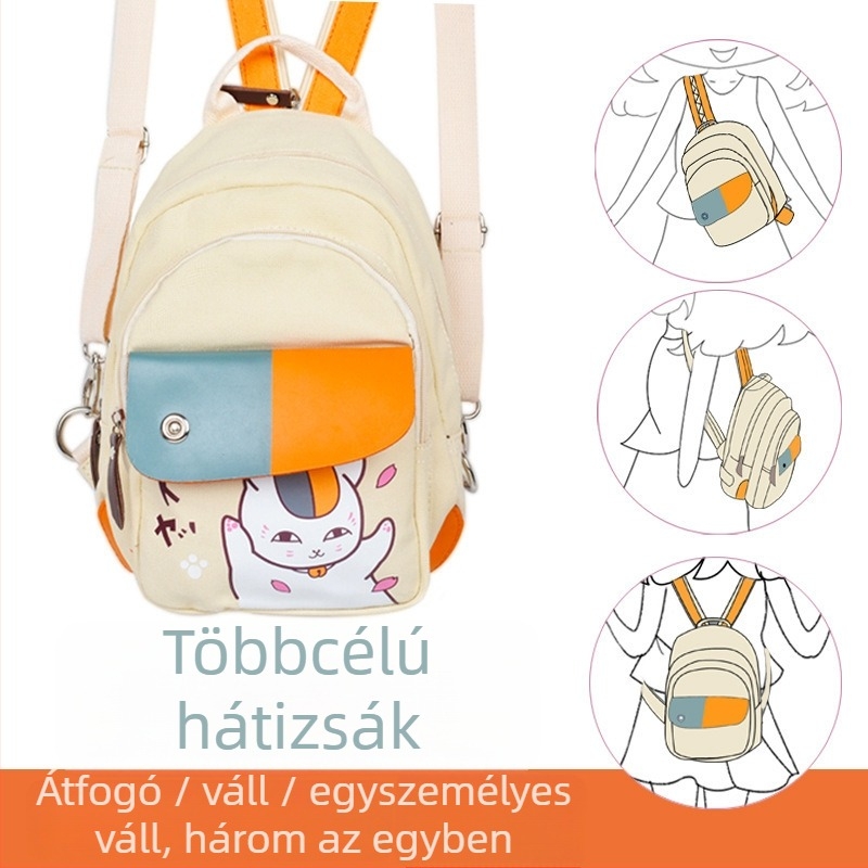 Anime mintás hátizsák vászon anyagból, kapacitás 20 liter alatt, illeszkedik 8 hüvelykes laptophoz, légpárnás vállpántok
