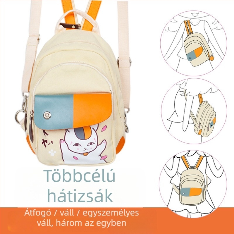 Anime mintás hátizsák vászon anyagból, kapacitás 20 liter alatt, illeszkedik 8 hüvelykes laptophoz, légpárnás vállpántok