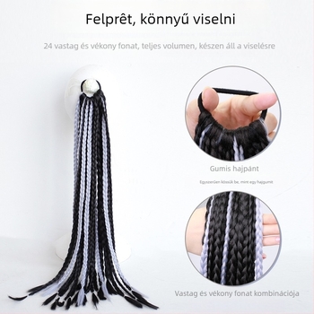 Paróka bokszos fonatokkal és kiemelésekkel, 24 dreadlock szál, kézzel szőtt mesterséges selyem farkával