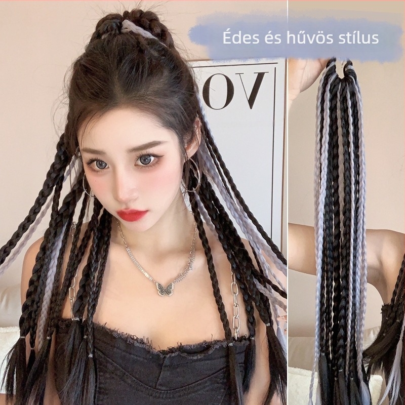 Paróka bokszos fonatokkal és kiemelésekkel, 24 dreadlock szál, kézzel szőtt mesterséges selyem farkával