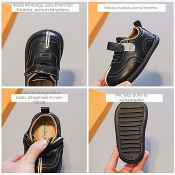 Babacipő bőrből, alacsony felső rész, dizájn színblokkokkal, Velcro-zár, puha talp