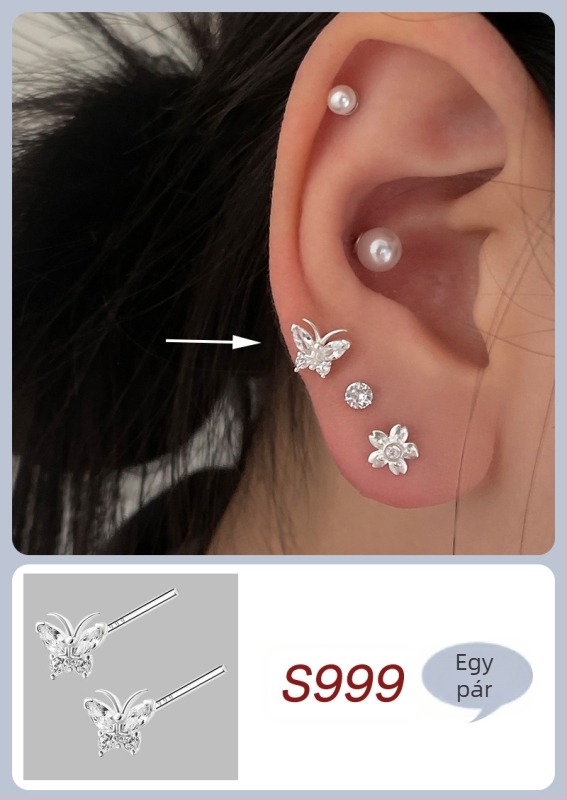 Fülbevalók: szív alakú, koreai stílus, ezüst 999 (EH-1856)