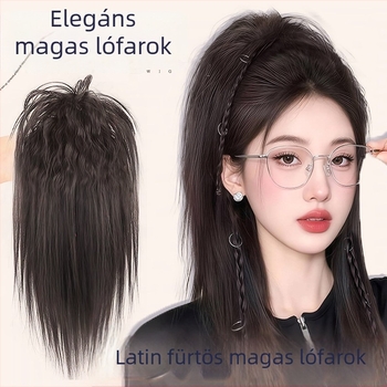 Copfos ponífark paróka nőknek, clip-in, latin hullámos vízesés-stílus, fél összekötött egyenes lófarok, hangerő növelés és magas koronával