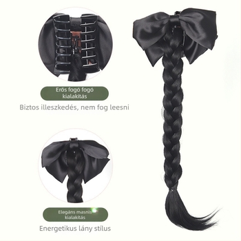 Clip-on lófarok paróka Bow dizájnnal, magas lófarok, fonott farok, kézzel készített, hőálló szintetikus szál