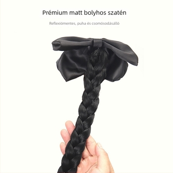 Clip-on lófarok paróka Bow dizájnnal, magas lófarok, fonott farok, kézzel készített, hőálló szintetikus szál