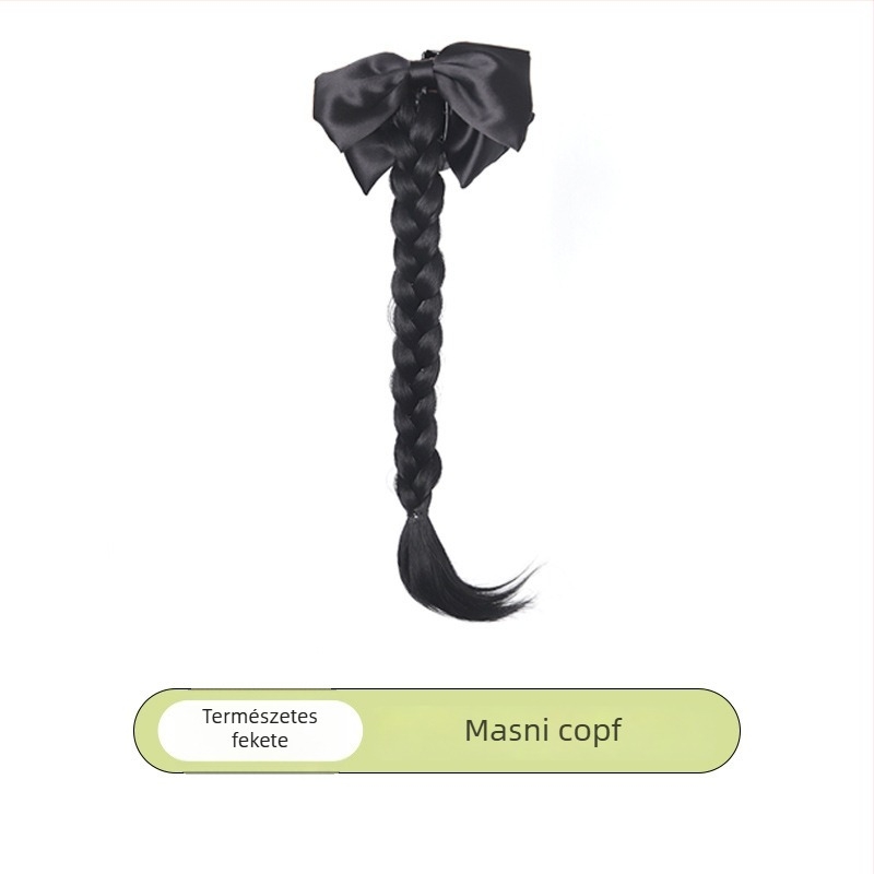 Clip-on lófarok paróka Bow dizájnnal, magas lófarok, fonott farok, kézzel készített, hőálló szintetikus szál