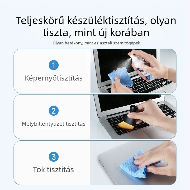 Magas hatékonyságú képernyőtisztító készlet okostelefonhoz, számítógéphez és kameraobjektívhez poreltávolító kendőkkel