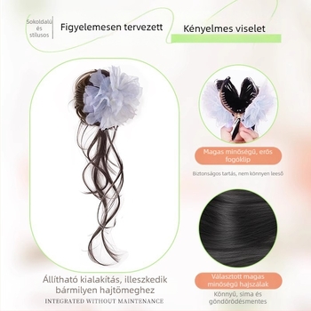 Női kontyparóka, oldalsó copf, csipeszes rögzítés, tollas virágos Swan Lake díszítéssel, kézzel készített, hőálló rostok, nem festhető
