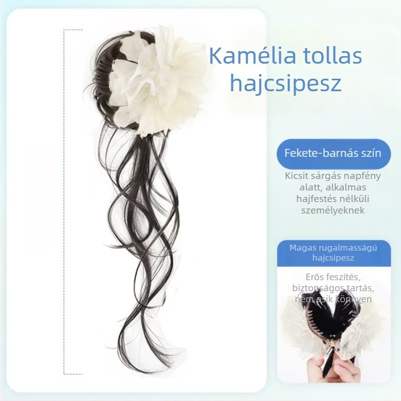 Női kontyparóka, oldalsó copf, csipeszes rögzítés, tollas virágos Swan Lake díszítéssel, kézzel készített, hőálló rostok, nem festhető