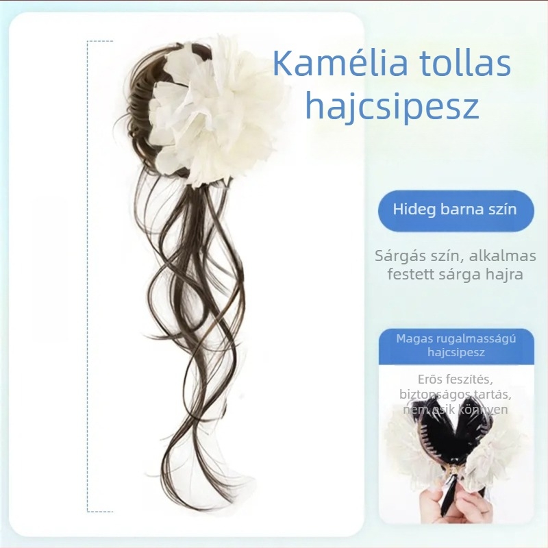 Női kontyparóka, oldalsó copf, csipeszes rögzítés, tollas virágos Swan Lake díszítéssel, kézzel készített, hőálló rostok, nem festhető