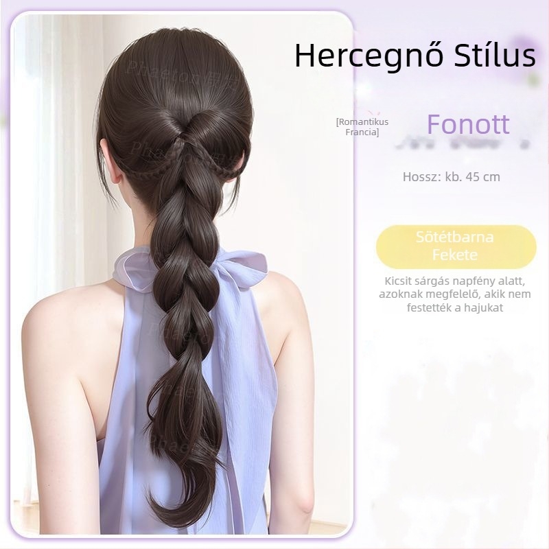 Paróka copfóval és fonatokkal – hosszú fonatok hercegnői stílusban, frufru, hőálló rost, nem festhető és nem perm, megfelel minden bőrtónushoz és arcvonalhoz