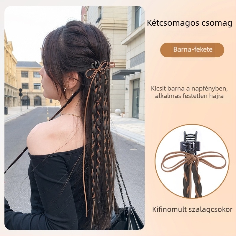 Bow copf paróka – hőálló rostokból készült hajcsomók, copf stílusú, nőknek