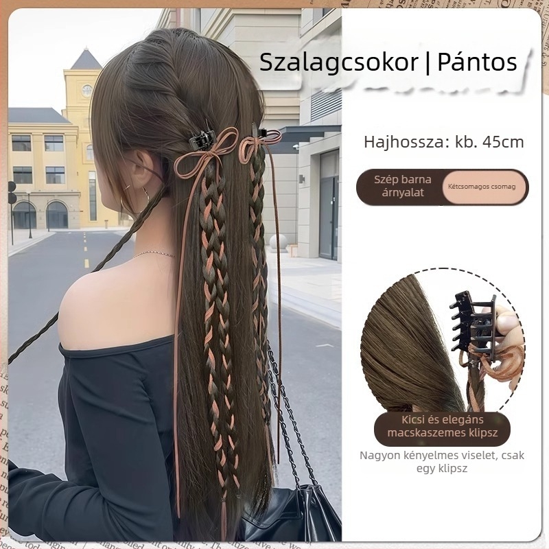 Bow copf paróka – hőálló rostokból készült hajcsomók, copf stílusú, nőknek