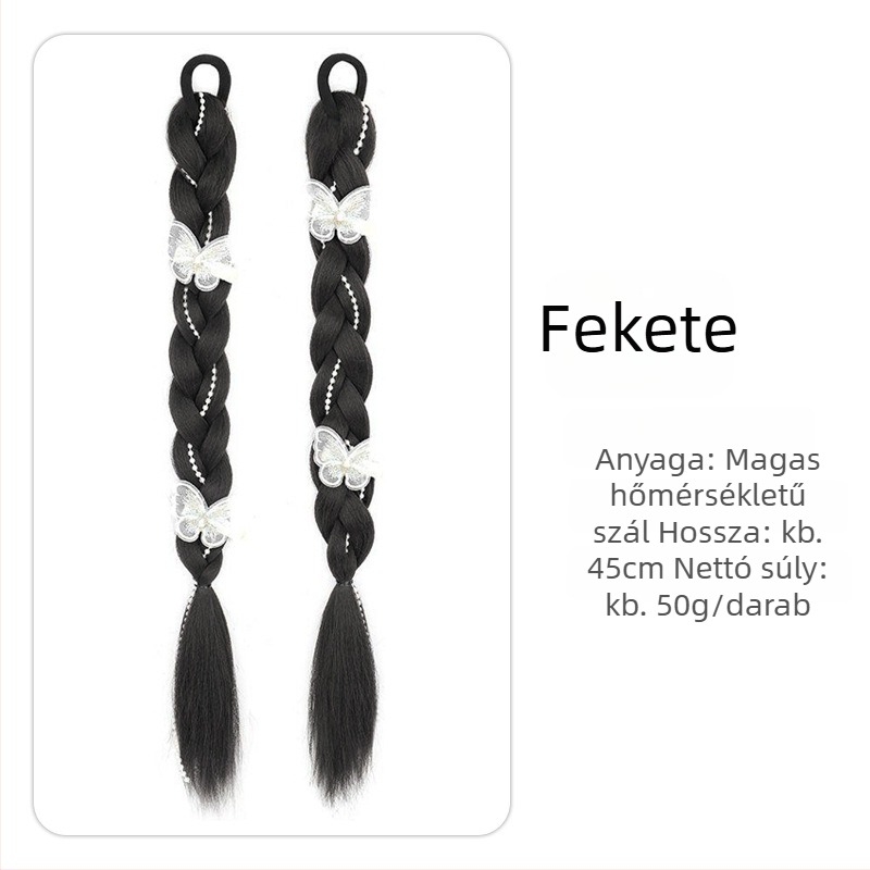 Gyöngyös pillangó fonott paróka, dupla copf, nőknek, hőálló szál