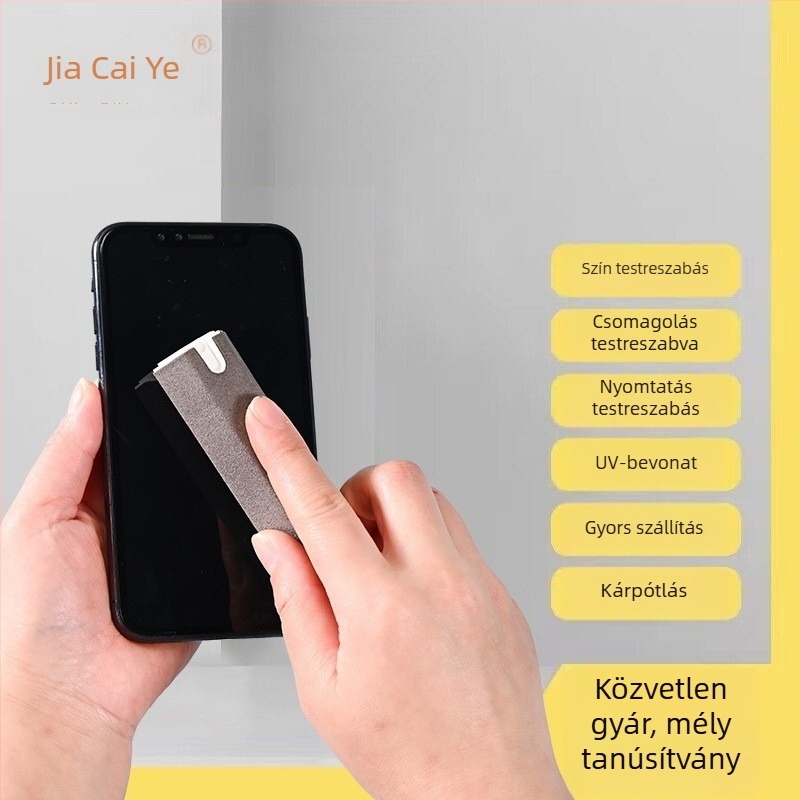 Hexagonális kialakítású telefon LCD-képernyő tisztító készlet, modell JCY-425, tömeg 58,5 g, integrált spray üveg és törlő tároló.