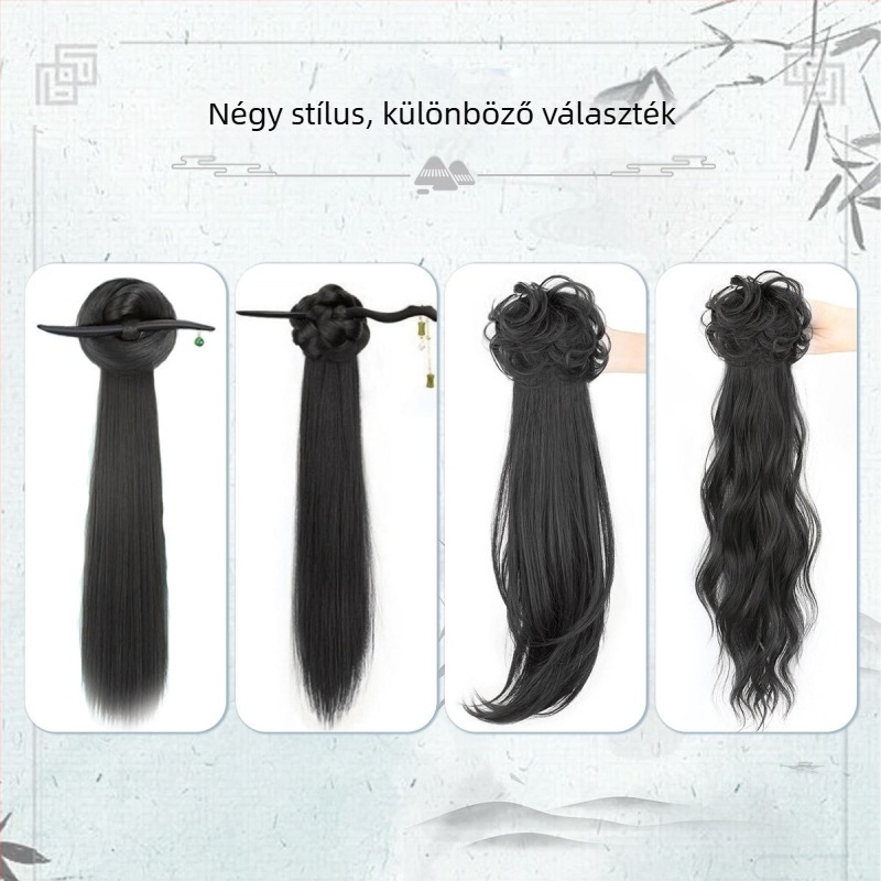 Kínai stílusú paróka, oldalsó fonott konty, hőálló rostból, perm- és festés kompatibilis, modell fj0100#