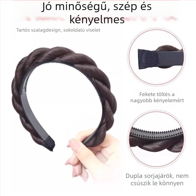 Női copfos paróka fonott konty, fejkendő-stílus, francia hercegnő, szövött kivitel, hőálló huzal, festhető vagy fésülhető
