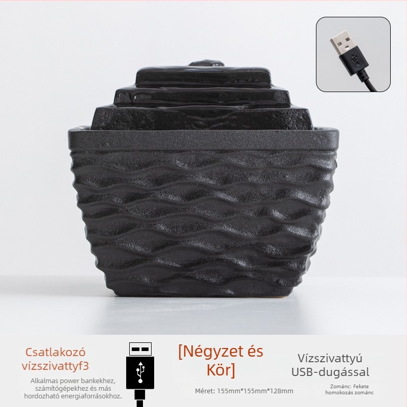 Kerámiából készült asztali vízfolyásos szökőkút Feng Shui kerékkel