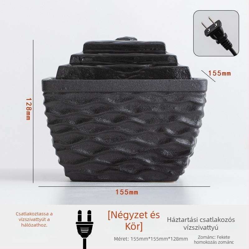 Kerámiából készült asztali vízfolyásos szökőkút Feng Shui kerékkel