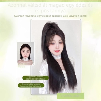 Fodrás paróka kapcsos záróval, zuható egyenes fazon, magas hőállóságú szálak, mechanikus kivitelezés, modell grapple clip waterfall straight ponytail