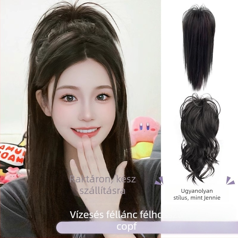 Fodrás paróka kapcsos záróval, zuható egyenes fazon, magas hőállóságú szálak, mechanikus kivitelezés, modell grapple clip waterfall straight ponytail