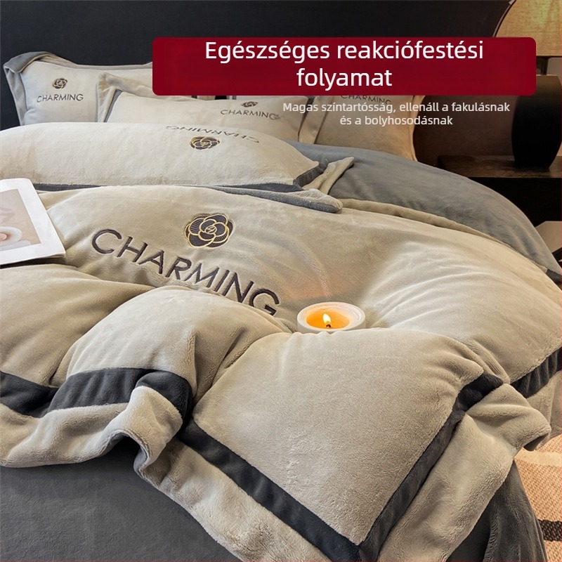 Tej Velúr ágynemű, négy részes készlet, téli, hímzés, reaktív nyomtatás