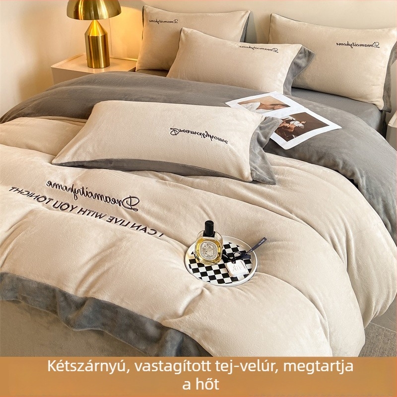 Tej Velúr ágynemű, négy részes készlet, téli, hímzés, reaktív nyomtatás
