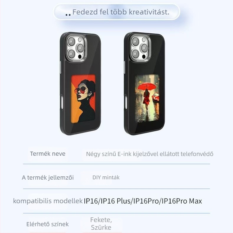Kettő az egyben Ink Screen telefontok NFC-projekcióval, matt TPU, testreszabható, ütésálló és kopásálló, kompatibilis az iPhone 13–17 Pro Max sorozattal