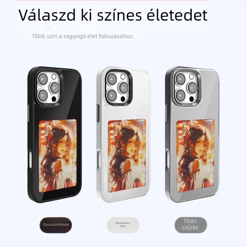 Kettő az egyben Ink Screen telefontok NFC-projekcióval, matt TPU, testreszabható, ütésálló és kopásálló, kompatibilis az iPhone 13–17 Pro Max sorozattal