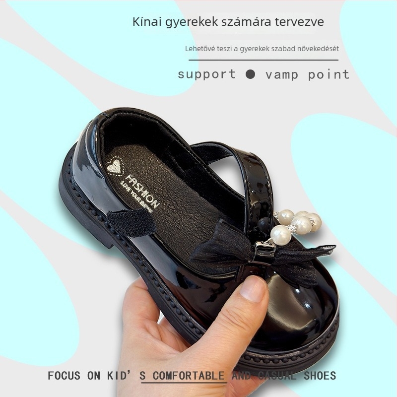 Gyerek Mary Jane cipő, koreai stílus, alacsony felső rész, Velcro-zár, gumírozott talp