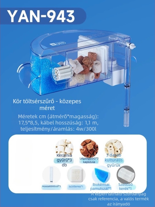 Kör alakú akváriumi szűrő beépített oxigéntermeléssel, falra szerelt vízesés, három az egyben szűrés • Műanyag • Tömeg: 480 g • Márka: yee