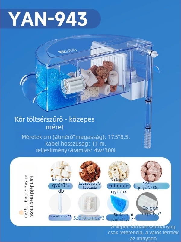 Kör alakú akváriumi szűrő beépített oxigéntermeléssel, falra szerelt vízesés, három az egyben szűrés • Műanyag • Tömeg: 480 g • Márka: yee