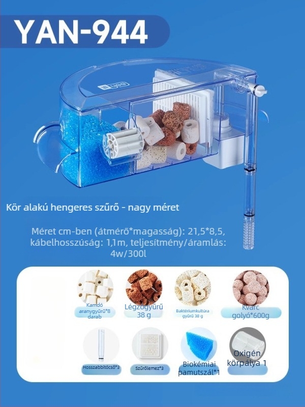Kör alakú akváriumi szűrő beépített oxigéntermeléssel, falra szerelt vízesés, három az egyben szűrés • Műanyag • Tömeg: 480 g • Márka: yee