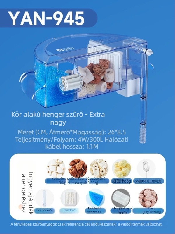 Kör alakú akváriumi szűrő beépített oxigéntermeléssel, falra szerelt vízesés, három az egyben szűrés • Műanyag • Tömeg: 480 g • Márka: yee