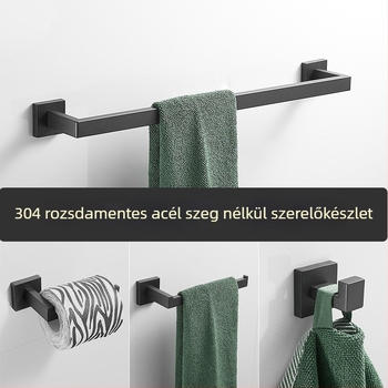 Fürdőszobai törölközőtartó szett négyszögletes csővel: törölközőtartó, törölközőgyűrű, WC-papír tartó, ruházati akasztó; rozsdamentes acél, márka Hualai anthraquinone