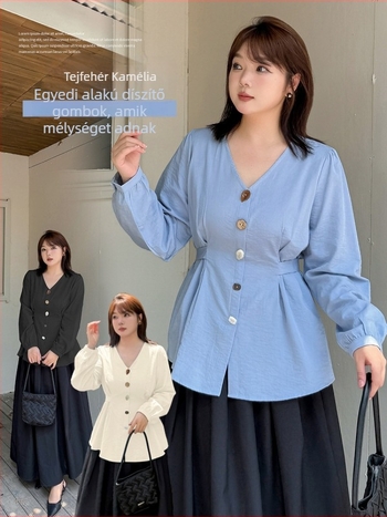 Női hosszúujjú ing V-nyakkal, pamut anyag, ősz 2025