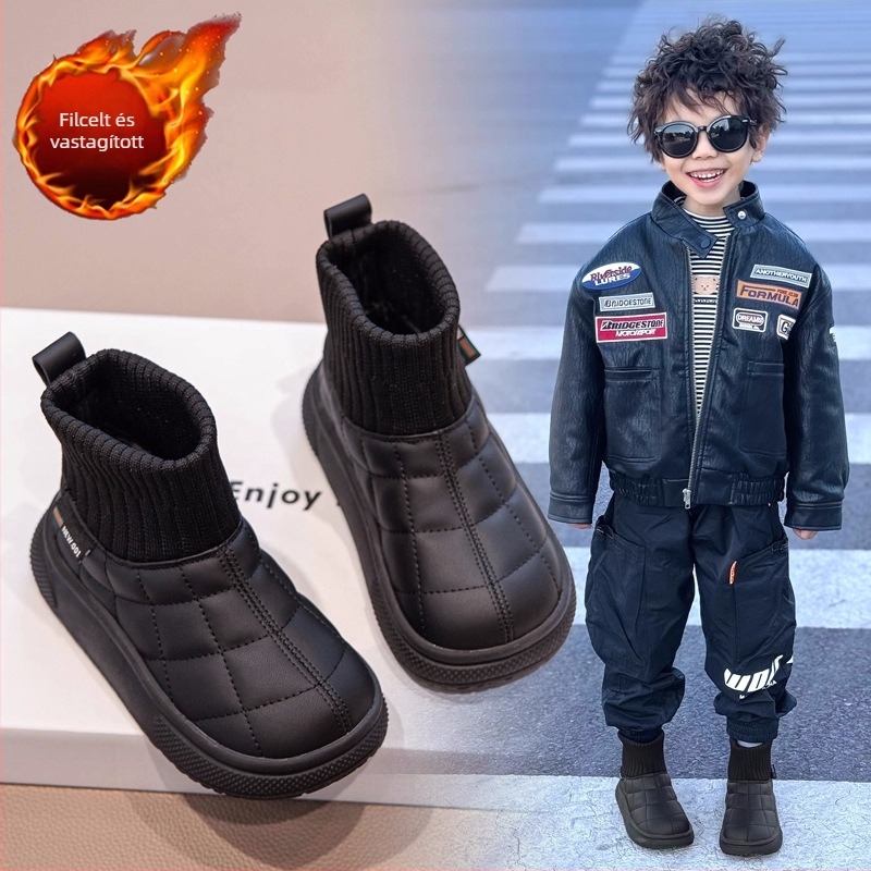 Gyermekeknek készült bokacsizma, uniszex, mikroszálas bőr felsőrész, egyszerű stílus, 4–16 éveseknek