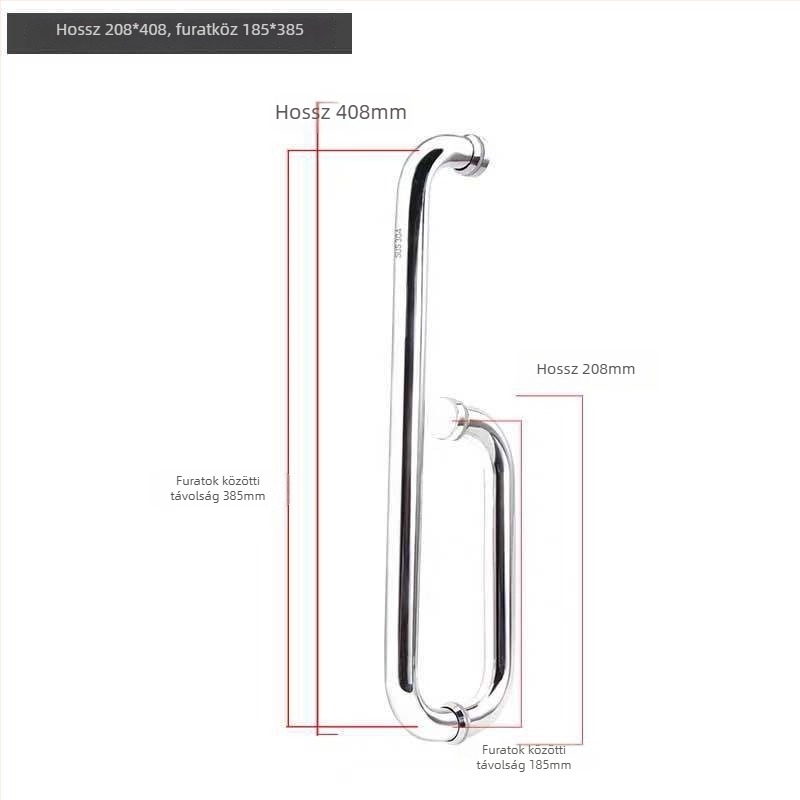 Zuhanyzószoba üvegajtó fogantyú, 304-es rozsdamentes acél, fényes/csiszolt felület, modell XQZ-YSLS-010
