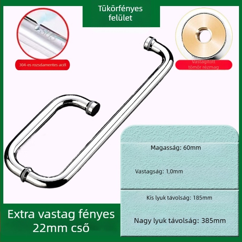 Zuhanyzószoba üvegajtó fogantyú, 304-es rozsdamentes acél, fényes/csiszolt felület, modell XQZ-YSLS-010