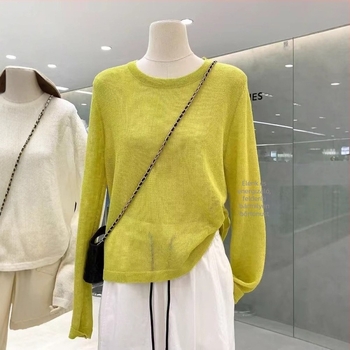 Kender-Spandex kötött blúz, kerek nyakú, hosszú ujjú, vékony anyagú, UPF30+