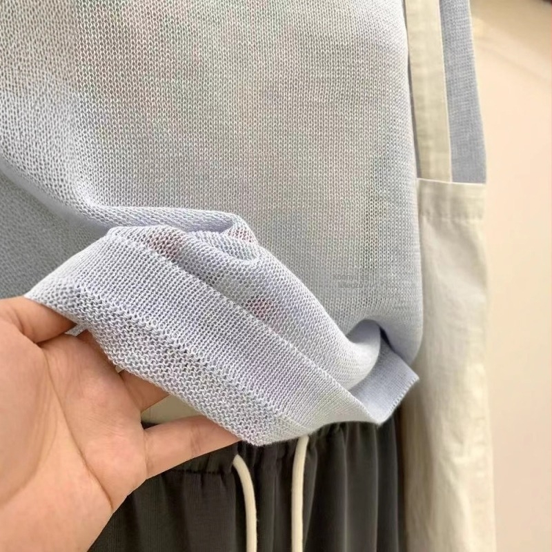 Kender-Spandex kötött blúz, kerek nyakú, hosszú ujjú, vékony anyagú, UPF30+
