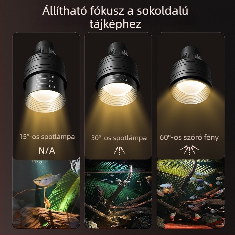 LED klipszes akváriumi lámpa vízi növényekhez, állítható fókusz, időzítő és három szín beállítás