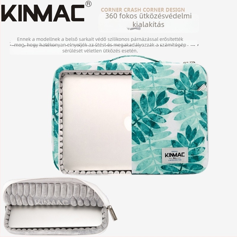 Kinmac védőtok notebookok és tabletek számára, poliészter, vízálló, cipzár, belső számítógéptálca zseb, virágos minta, koreai stílus