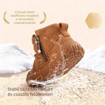 Unisex gyerek téli bakancs fleece béléssel, velúr felsőrésszel, vízálló gumitalppal, bokáig érő dizájn