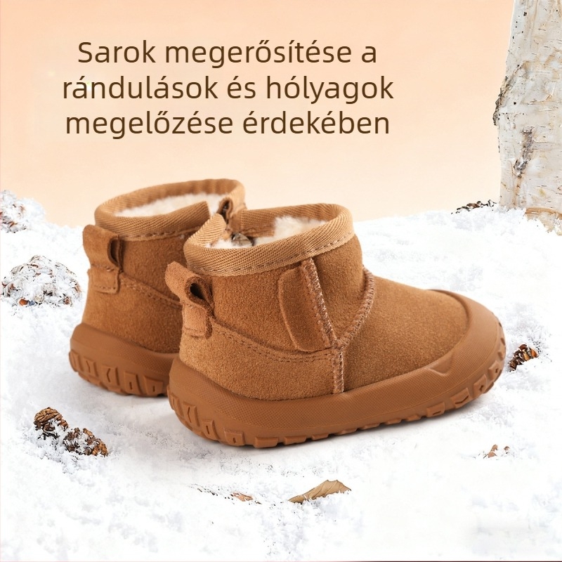 Unisex gyerek téli bakancs fleece béléssel, velúr felsőrésszel, vízálló gumitalppal, bokáig érő dizájn